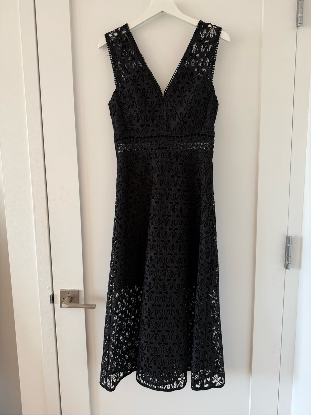 Sandro Black Lace V-Neck Midi Dress